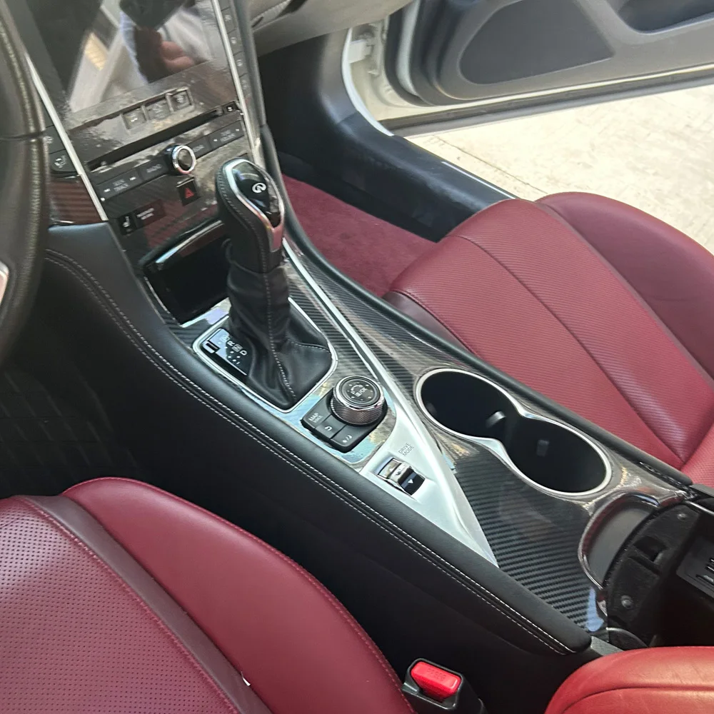 Carbon Fiber Interior Trim Stickers For Infiniti Q60 2017-2020 coupe Central Console Gear Shift Panel Door Handle Cover Trim