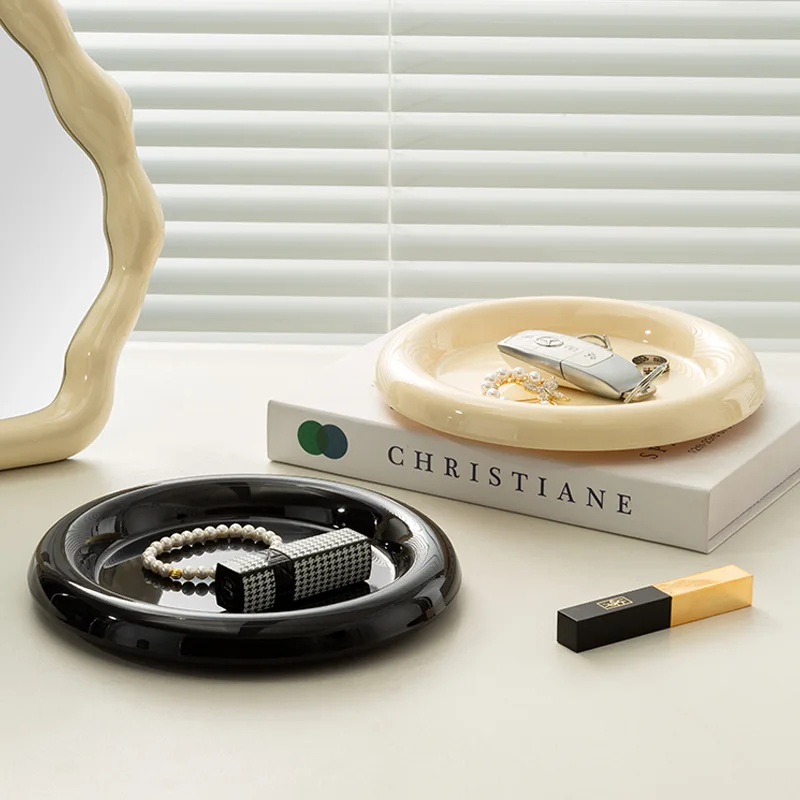 19cm Pure Color Round Tray. Entrance Key And Miscellaneous Items Storage Box. Cream Style Cosmetics And Jewelry Storage Plate.