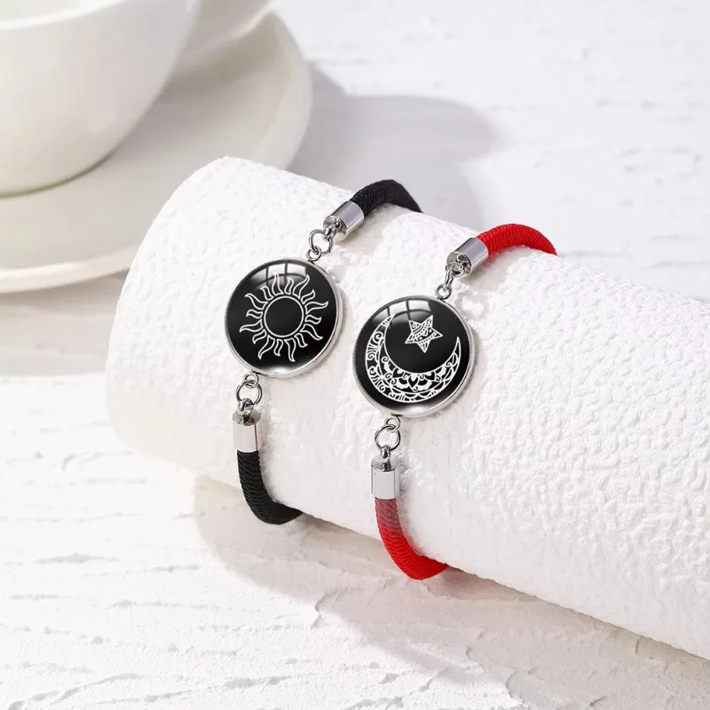 

Unisex Stainless Steel Sun Moon Lovers Charm Bracelets for Valentine's Day Gift Woven Couple Bracelet