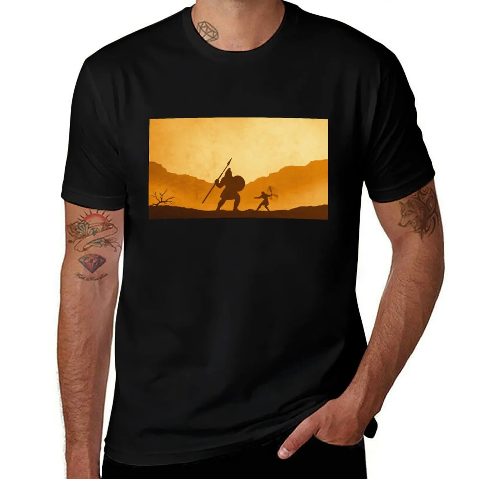 David and Goliath Bible T-Shirt Trendy Print Short Sleeve T-Shirt