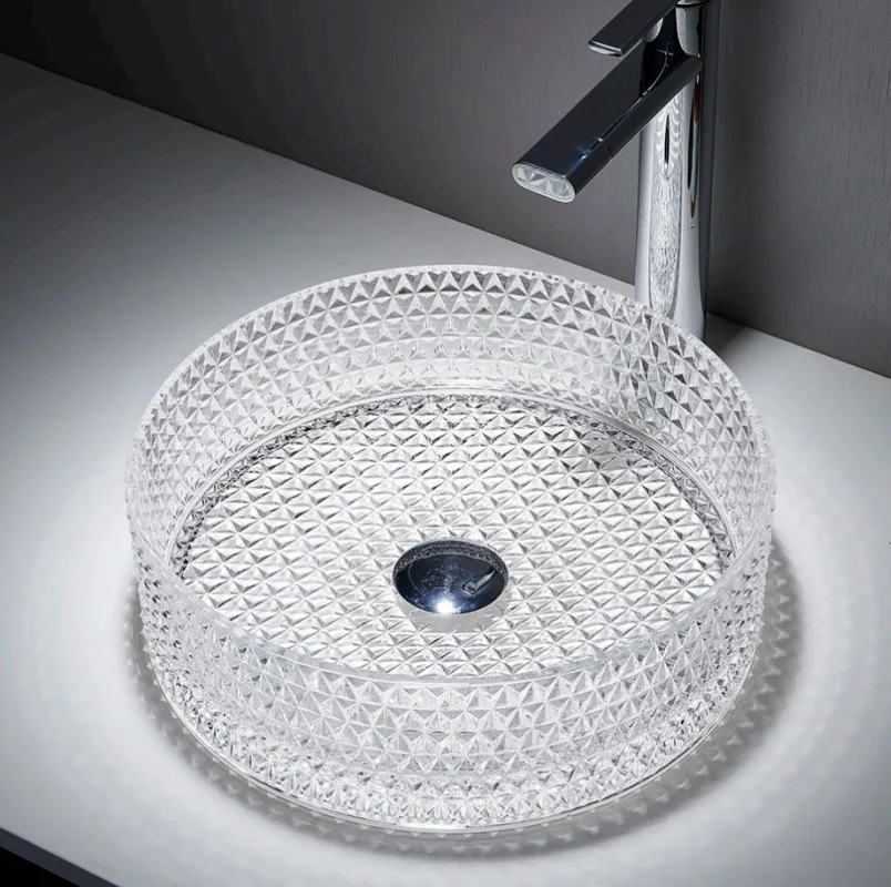 Crystal glass countertop Glass basin Bathroom wash Washbasin Hotel countertop view 2