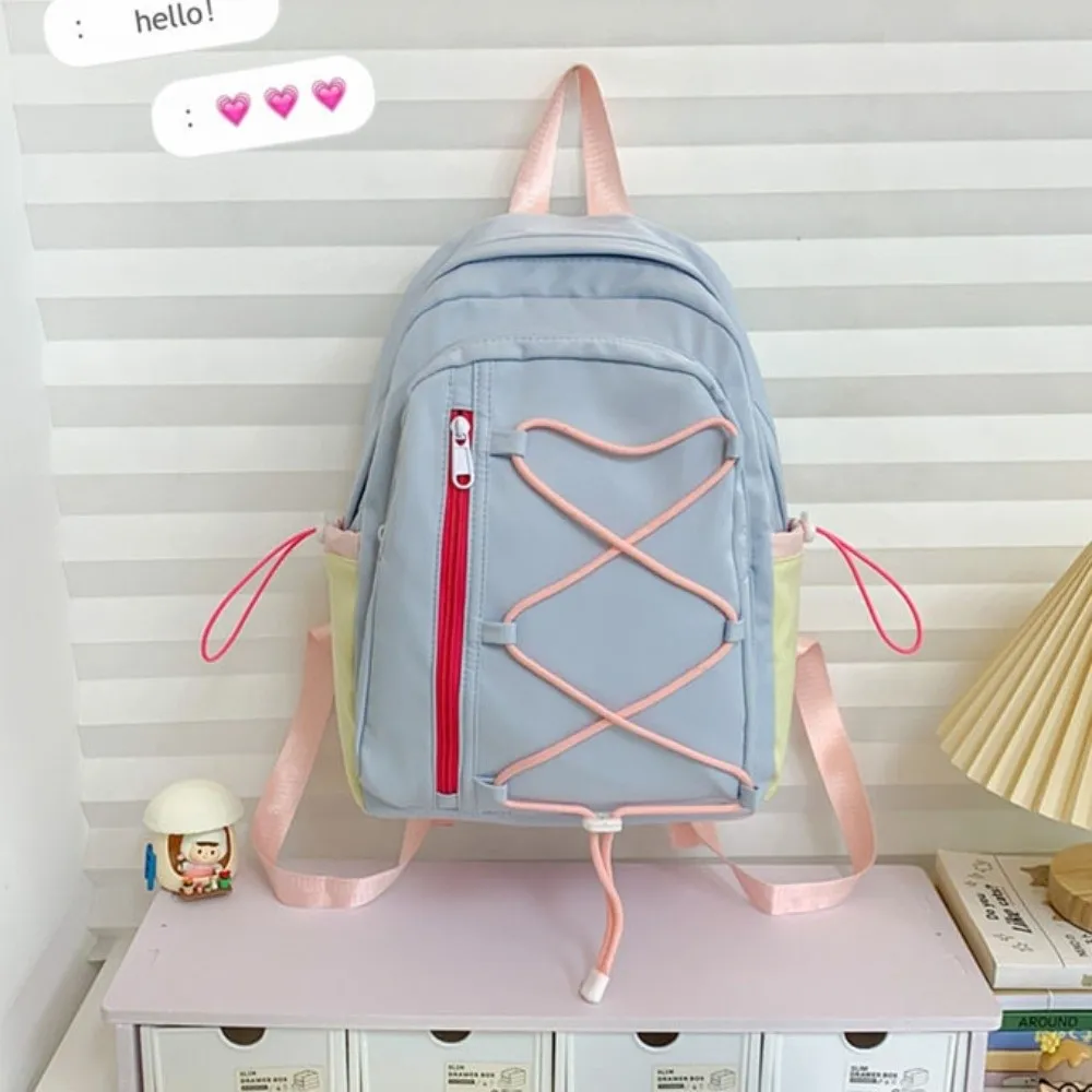 

Portable Multi-pockets Drawstring Backpack Solid Color Large Capacity Student School Bag Durable Cloth Travel Rucksack Daily