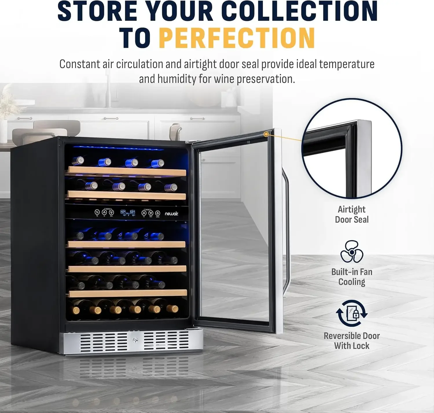 24" Wine Cooler, 46 Bottle Dual Zone Wine Refrigerator, Built-in Small Wine Fridge | Stainless Steel Mini Fridge with Rev