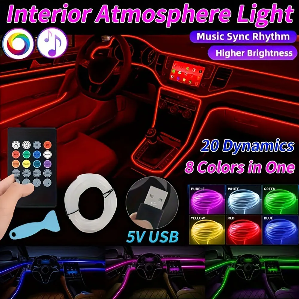 118in Car Interior LED Strip Lights Multicolor Lighting Remote and App Control Car LED Neon Lights Music Sync for Car Decoration