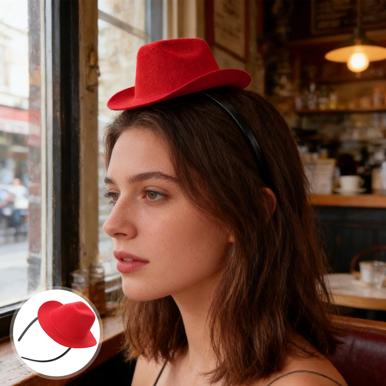 

Mini Red Cowgirl Hat Headband Retro Western Party Hairpiece Small Top Hat for Girls Festival Costume Accessories