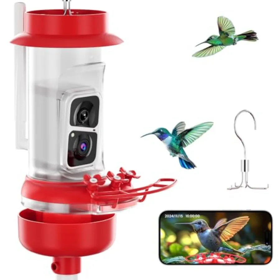 

Hummingbird Feeder with Camera Smart Bird Feeder Camera with 2K Live View AI Identify Species Leak Proof and Ant Moat and Bee P