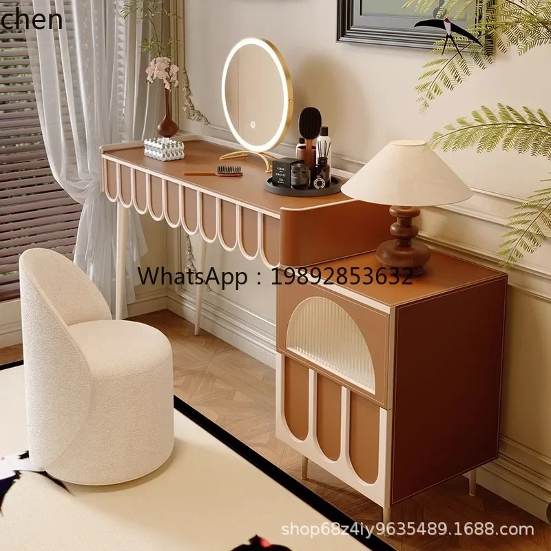 AA  Dressing Table Bedroom Saddle Leather Mirror Chest of Drawers Integrated Storage Makeup Table