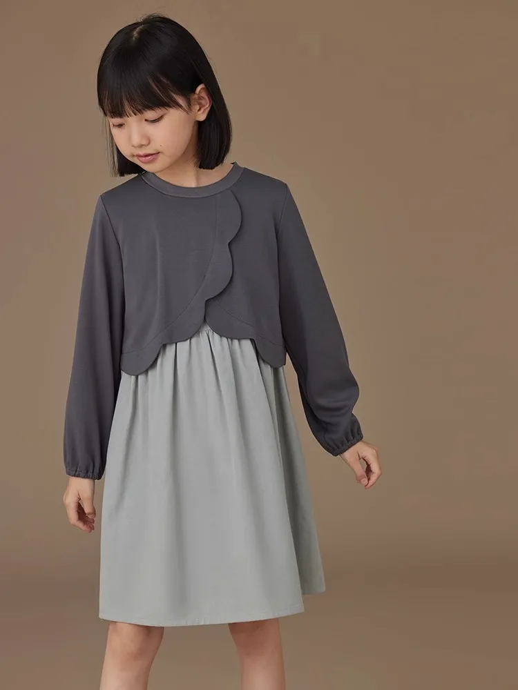 

Childern Clothing Girl's Dresses and Coat Set Teenager Clothing Spring Fall Short Top&Grey Vest Dress For Girls Teen Children Dr