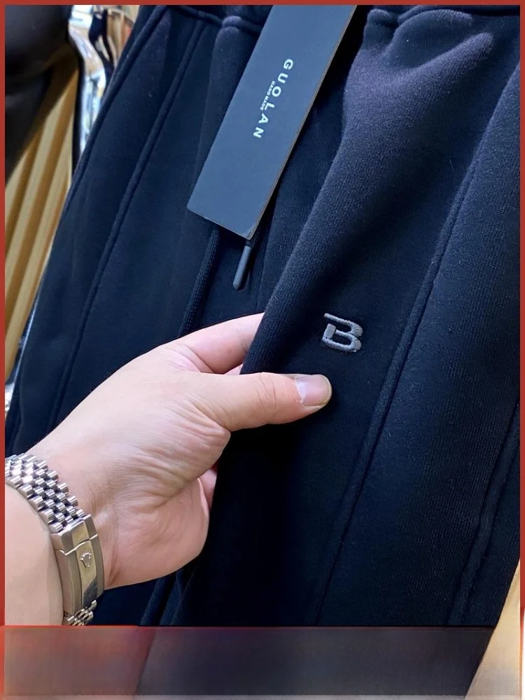 

Мужские зимние Thiened Fce на подкладке с вышивкой Cosite, бархатные повседневные спортивные теплые спортивные штаны, длинные брюки, универсальные простые брюки