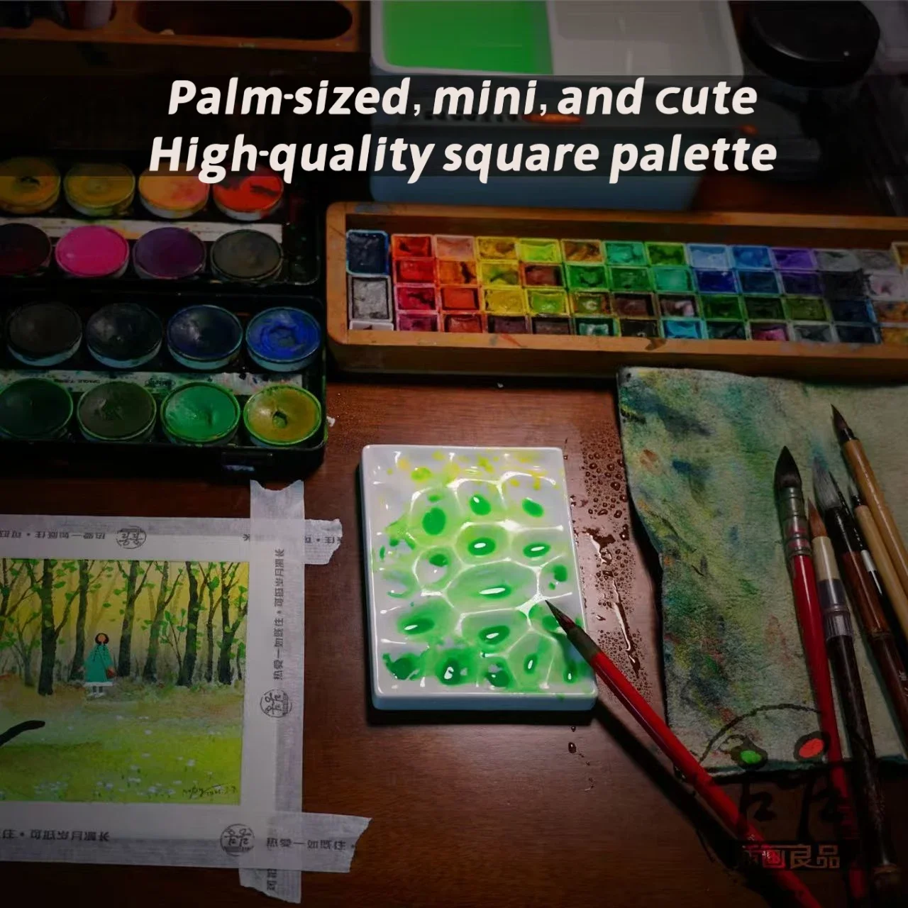 Mini Jewelry Tray Ceramic Watercolor Palette Square Painting Mixing Tray Portable Art Supplies for Journal Watercolor Painting