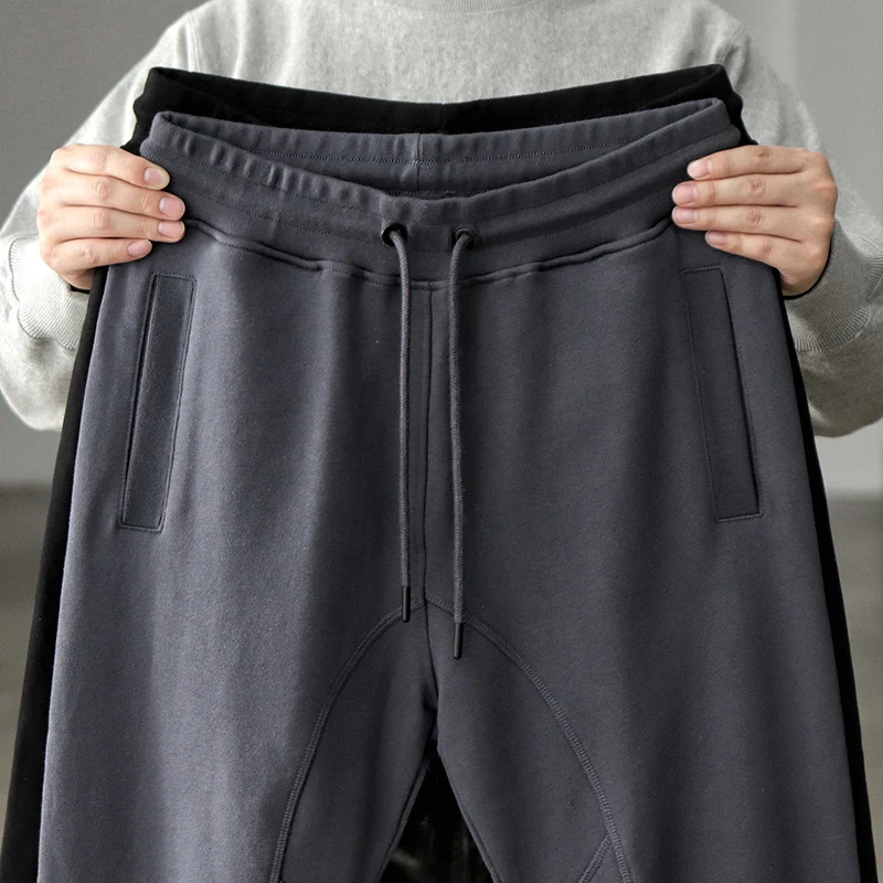 

Heavyweight Cotton Knitted Spor Casual Pants for Men Bla Small Footed Dstring Trousers Autumn Leisure Youth Faion