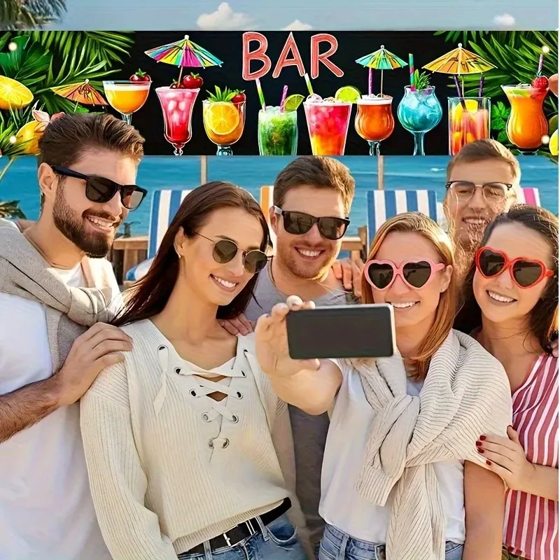 Hawaiianisches Tropisches Bar-Banner, Cocktail-Palmblatt-Wanddekoration für Sommer-Strandparty, Tiki-Bar, Küche und Heimdekoration – Detail 6