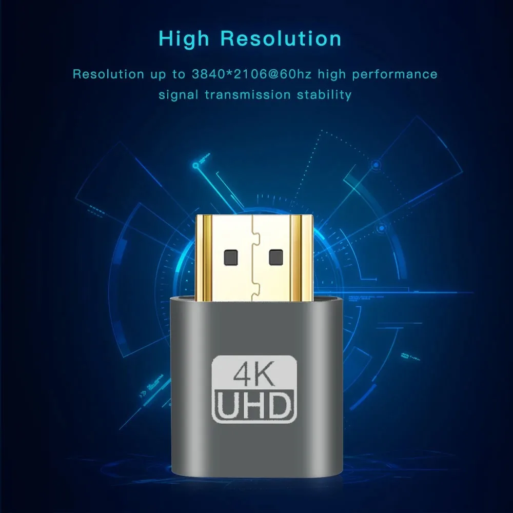 Adaptador de exibição virtual vga 4k hdmi, compatível com 1.4 ddc edid, plugue manequim sem cabeça, emulador de exibição fantasma, placa de bloqueio de placa de vídeo