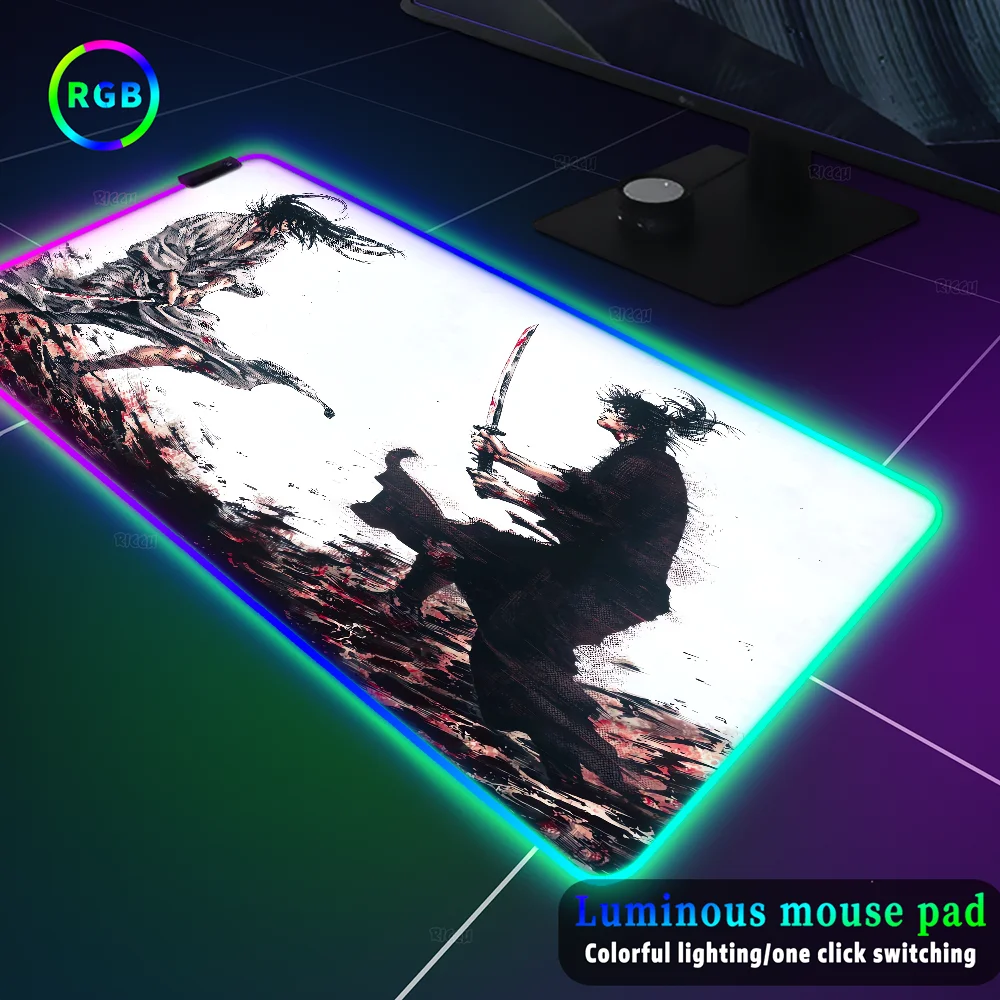 RGB Miyamoto Musashi LED Light Desk mat Japanese anime mause pad Backlight mat handsome large table mat comic warrior Mousepad