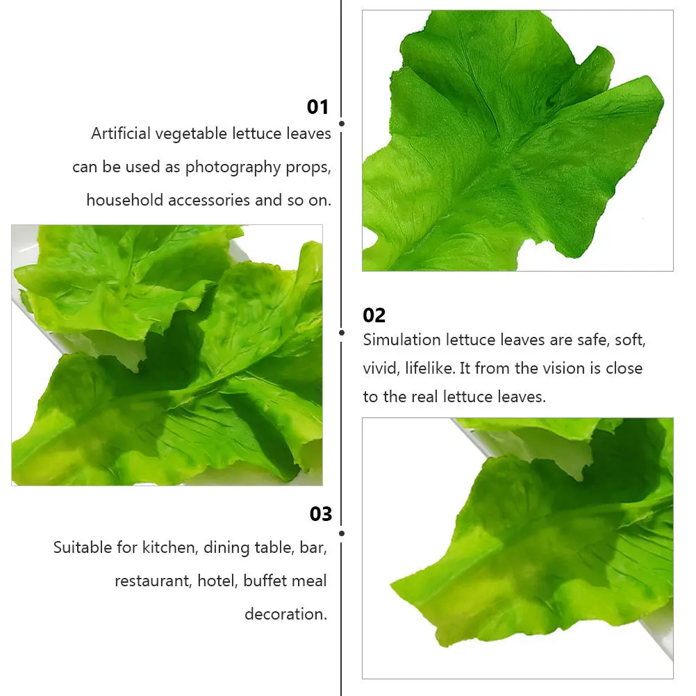 

2Pcs Simulation Green Lettuce Leaves Artificial Vegetable PVC Food Decoration Fake Lifelike Leaf Props for Restaurant Buffet