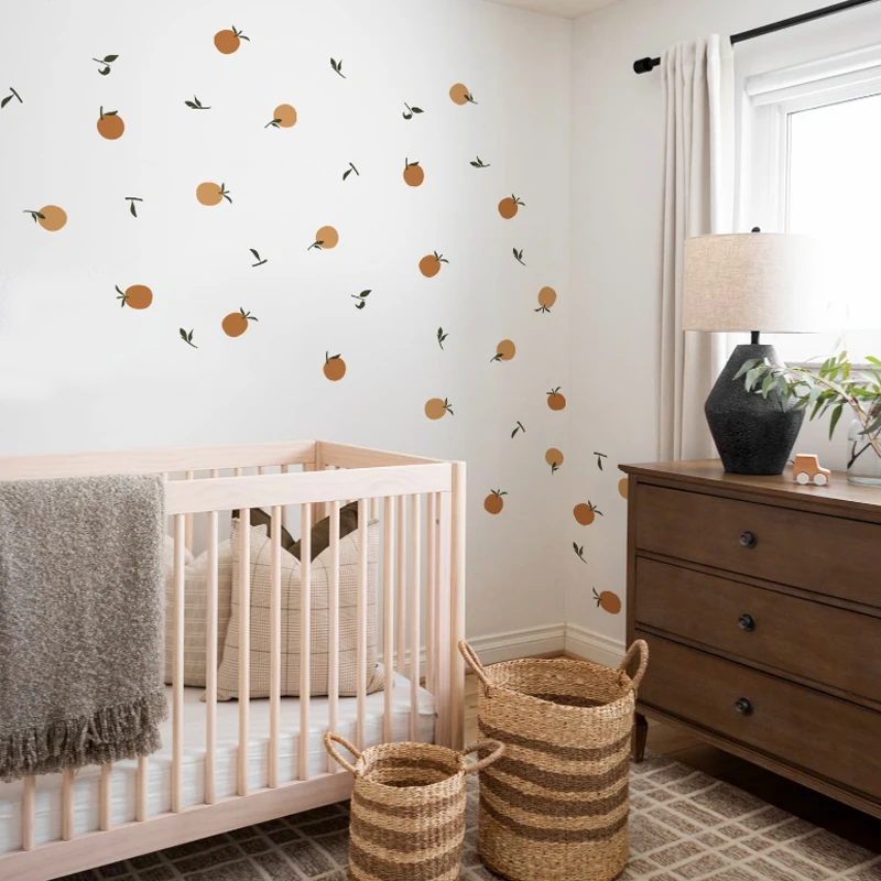 Cartoon Fruit Boho Nordic Orange Wall Sticker Nursery Home Decoration Kids Bedroom Baby Girls Boys Room Vintage Stickers