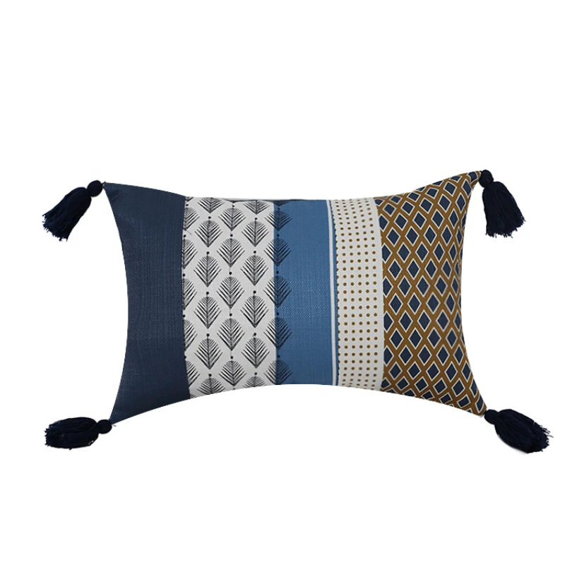 Boho Style Cushion Cover Navy Blue Printed Tassels Decoration Pillow Cover 30x50cm 45x45cm Home Living Room Bed Room