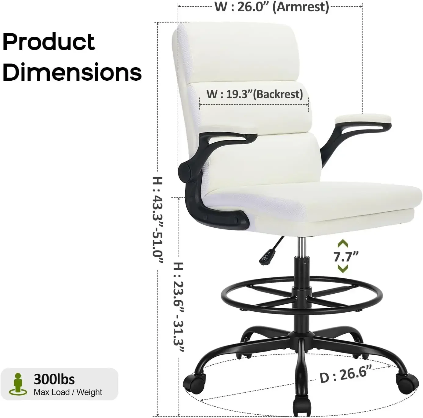 BestsellerDrafting Chair, Tall Office Chair With Footrest For Standing Desk | 3-Zone Backrest And Dual-Layer Cushion Add Comfort