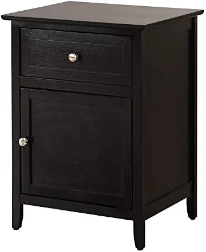 

Modern Black 1 Drawer 1 Door Nightstand Furniture Contemporary Style Bedside Table Bedroom Decor