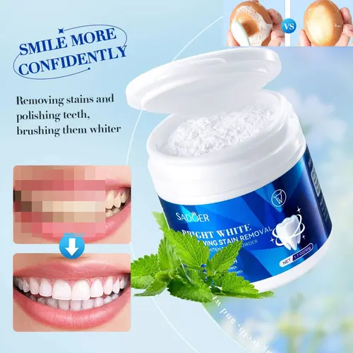 Polvo para blanquear los dientes, blanqueador de dientes amarillos, elimina la placa de manchas, mejora el olor Oral, bicarbonato de sodio, polvo corrector de Color Dental