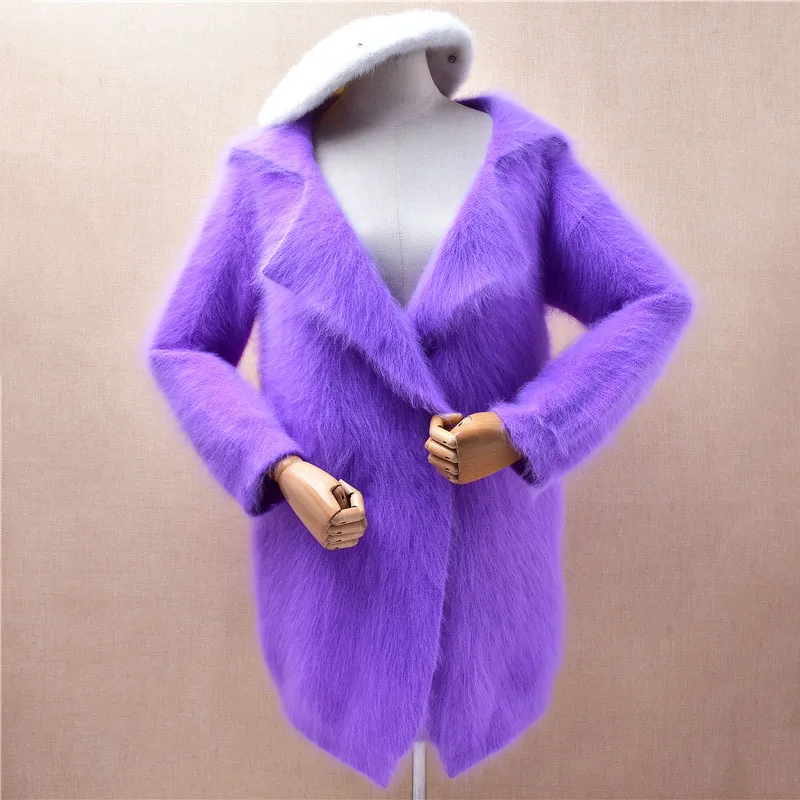 

Тяжелая плотная женская осенне-зимняя одежда Mujer, кашемировый вязаный костюм из волосатой норки с воротником и длинными рукавами, тонкий кардиган, свитер, куртка