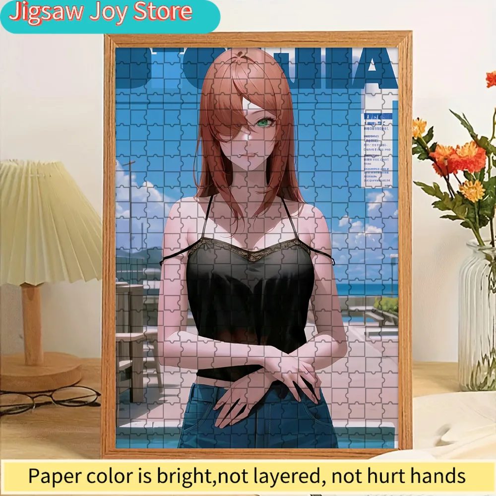 

Mei Terumi Paper Puzzle, Alluring Naruto Anime Character Art of Red-Haired Beauty in Black Lace Camisole and Denim Jeans, Magazi
