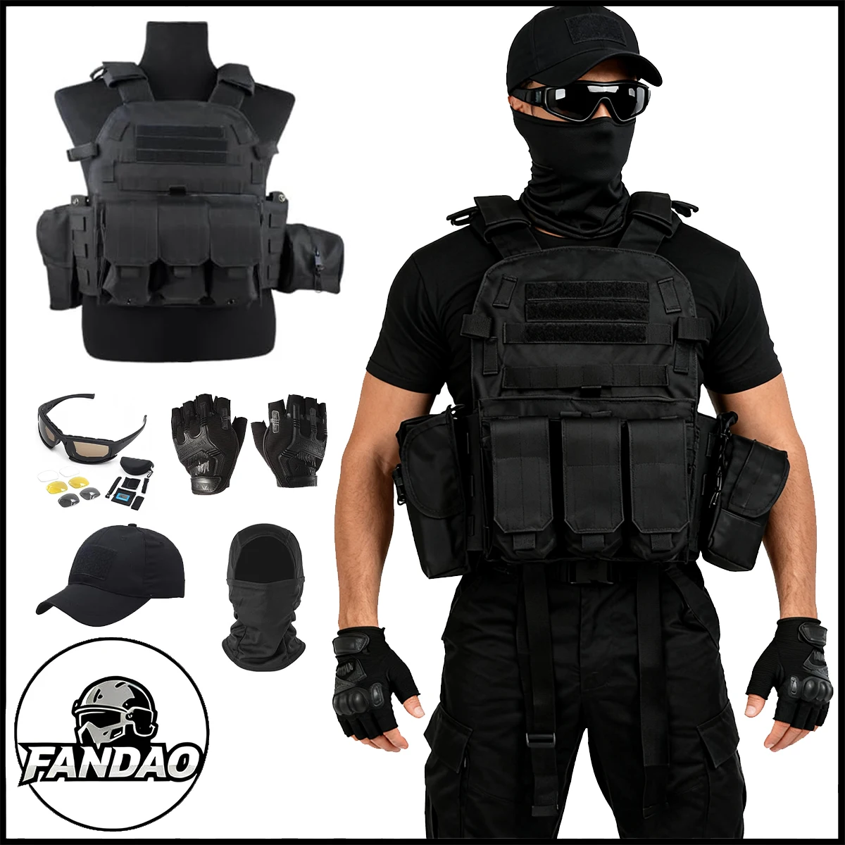 

Tactical Vest Airgun Helmet Set with Glasses Hat Mask Gloves for CS Paintball Shooting Game Outdoor Hunting Protective Equipment