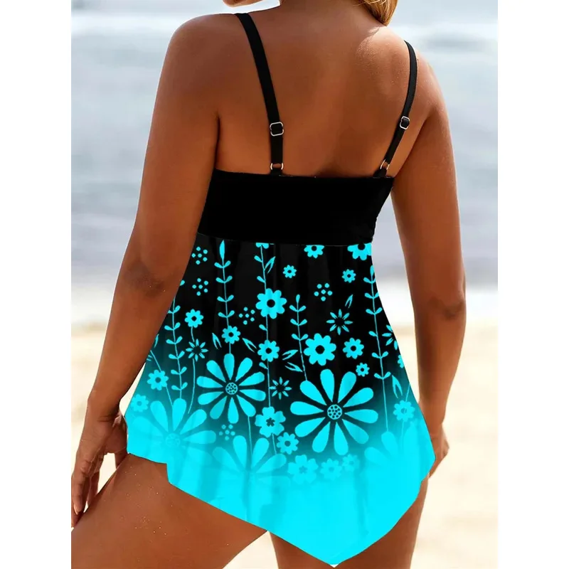 Plus Size Swimwear Women Tankini Monokini Two Piece Swimsuit Flower Print Bikini Set Beachwear Bathing Suit S-5XL Swimdress