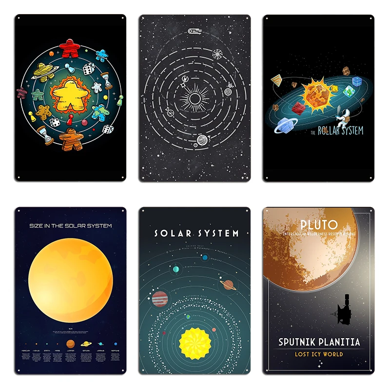 Meeple Solar System Outer Wilds Solar System Metal Signs Wall Party Printed Wall Cave Pub Tin Sign Poster