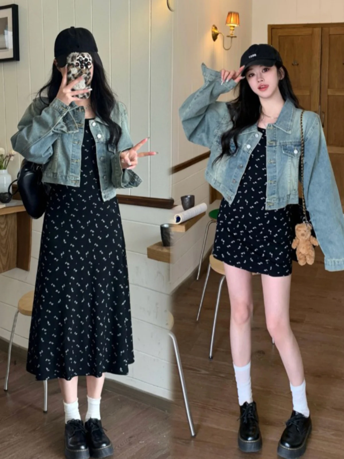 

Джинсовое пальто, длинное с мехом, женские осенние вельветовые лоскутные куртки в клетку, большие ретро плиссированные эластичные школьные расклешенные куртки на шнурке