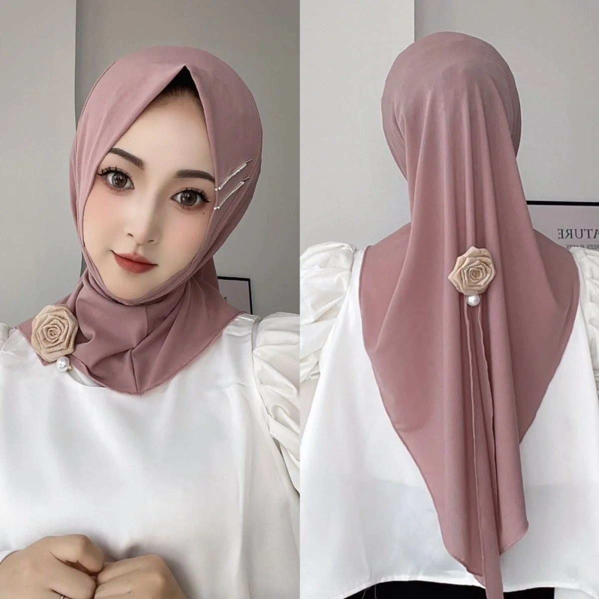 Rose Buckle Musulman Girls Shayla Wraps Hijab Moslem Shawls