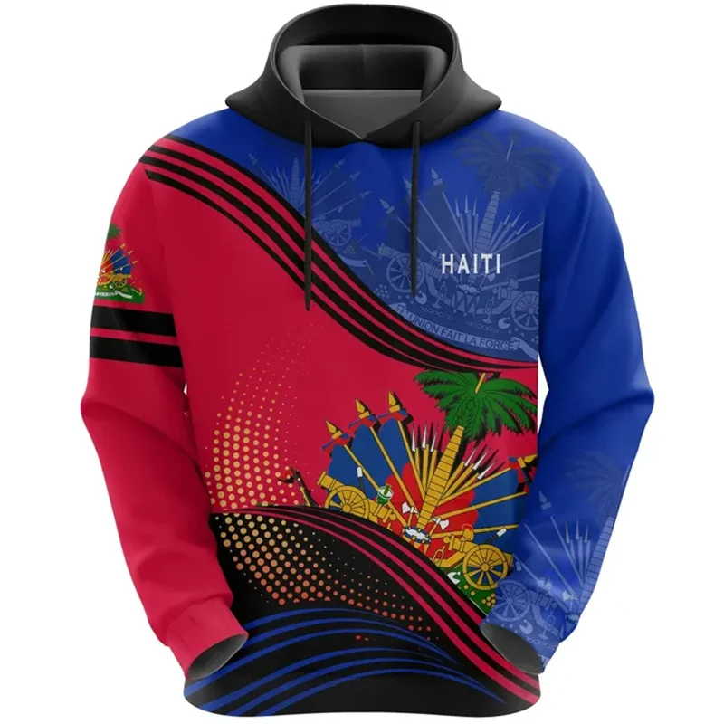 Autumu New 3D Printed HAITI National Flag Emblem New In Hoodies & Sweatshirts Haiti Coat Of Arms Graphic Hooded Hoody Hoodie Top