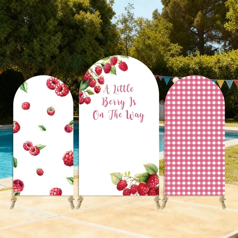 

LS Custom 2-Sided Sweet Strawberry Pink Plaid Girls Birthday Party Baby Shower Cover Chiara Arch Background Decor Backdrop