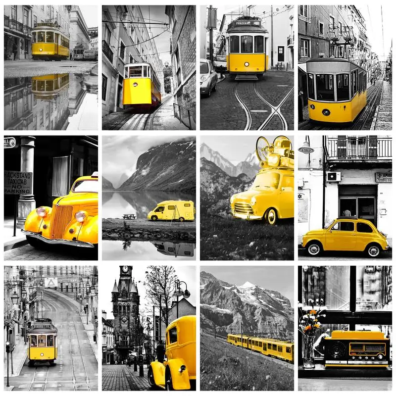 

PhotoCustom Painting By Numbers For Adults With Frame Yellow Bus Pictures Numbers Wall Decoration Art