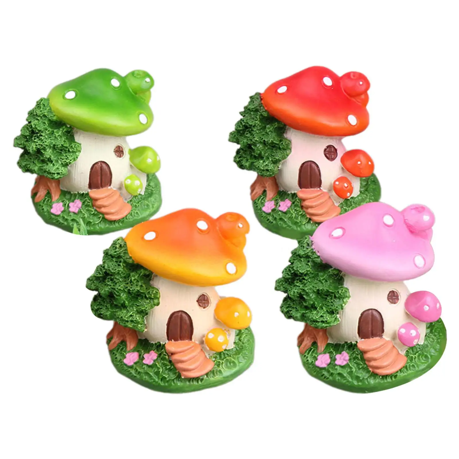 4Pcs Mushroom House Statues Little Flower Pots Ornaments DIY Crafts Wear Resistant Garden Decoration for Outdoor Office Yard