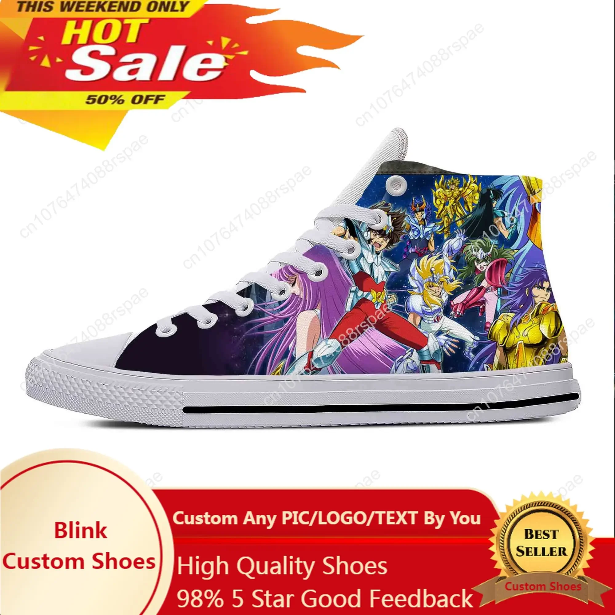 Seiya Japanese Anime Manga Cartoon Comic Saint Casual Cloth Shoes High Top Lightweight Breathable 3D Print Men Women Sneakers