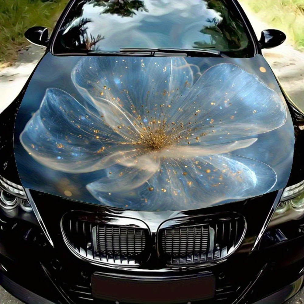

Ice Crystal Flower Car Hood Decal - Durable Vinyl Wrap , PVC Protective Film For Most Vehicles, Nature-Inspired Artwork, Waterpr