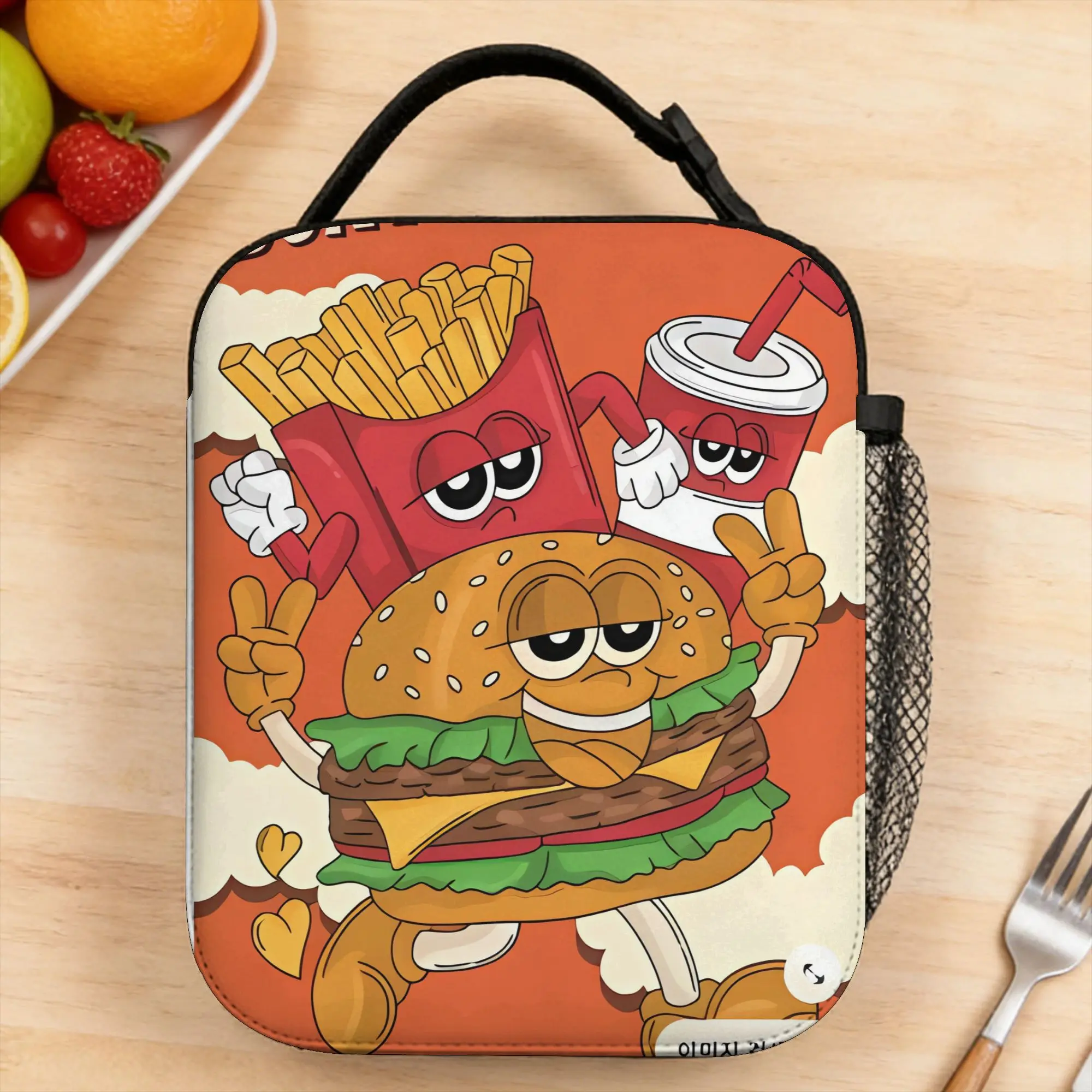 Bun In A Million Burger & Fries Poster Lunch Bag Vintage Office Lunch Box Graphic Design Convenient Thermal Lunch Bags