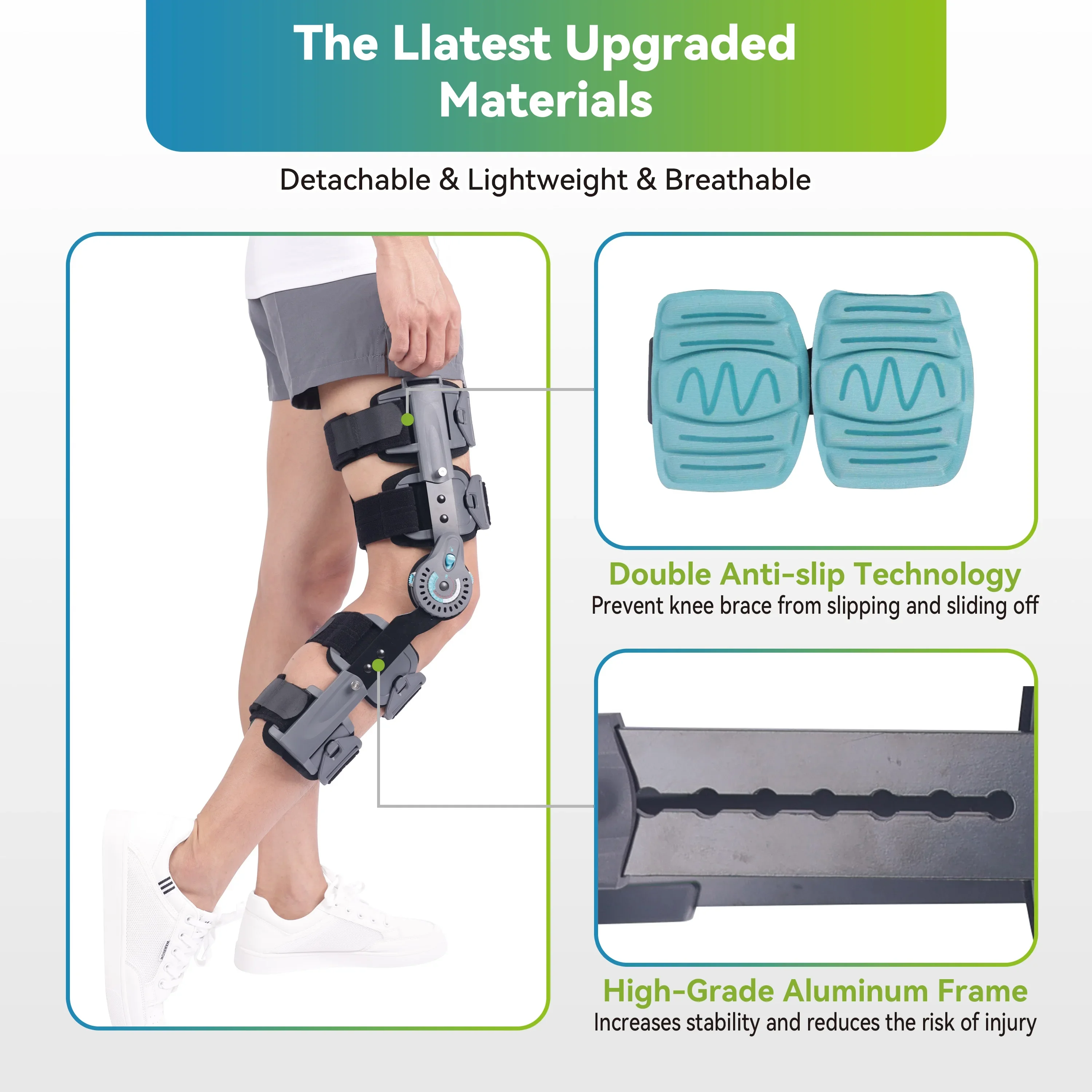 Hinged Knee Brace ROM Post OP Immobilizer Leg Brace Orthopedic Patella Knee Support Orthosis, Adjustable for Left and Right Leg