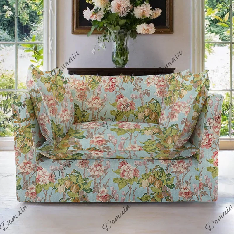 Hi French Pastoral Fabric Sofa Chair Small Apartment Living Room Printed Single Sofa American Retro Bedroom Leisure Chair