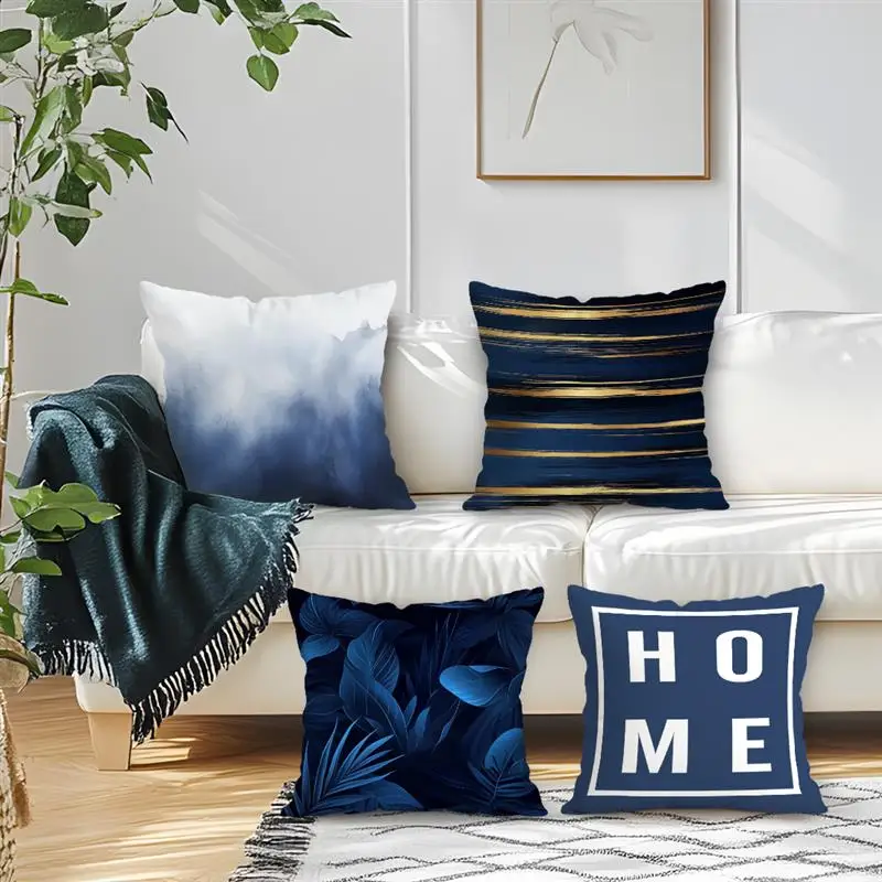 

Home Decor Modern Blue Abstract & Leaf Home Decor Pillows Pattern Cushion Cover Suitable for Sofa Bedroom Car Pillow Cover