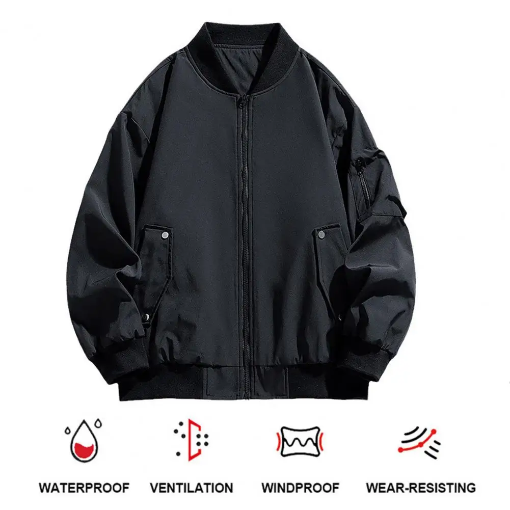 Solid Color Jacket Men's Lightweight Full Zip Baseball Jacket with Cartoon Design Waterproof Outdoor for Spring for Everyday