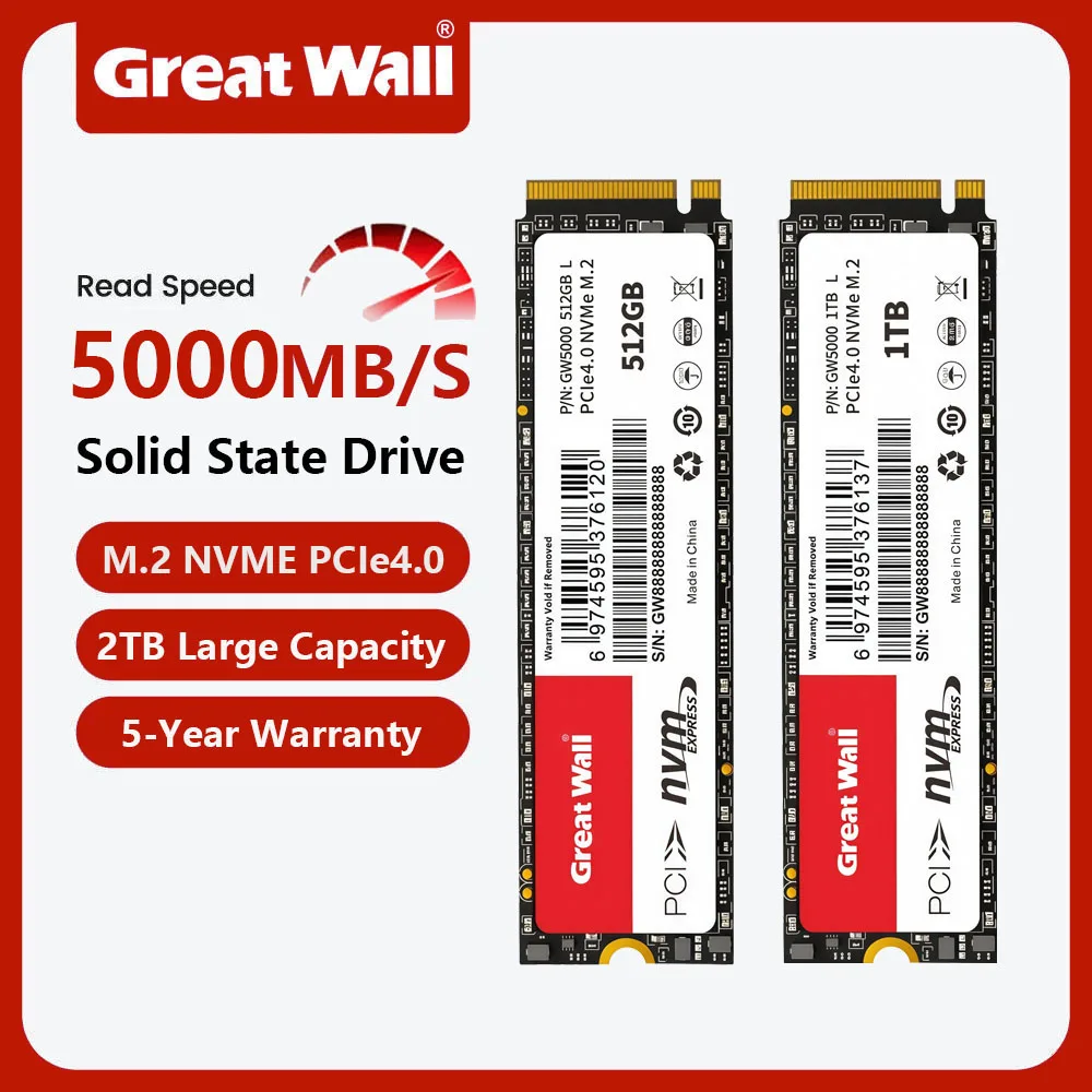 

Great Wall 5000MB/s SSD NVMe M.2 2280 512GB 1TB 2TB Internal Solid State Hard Disk M2 PCIe 4.0 2280 SSD Drive for PS5 Laptop PC