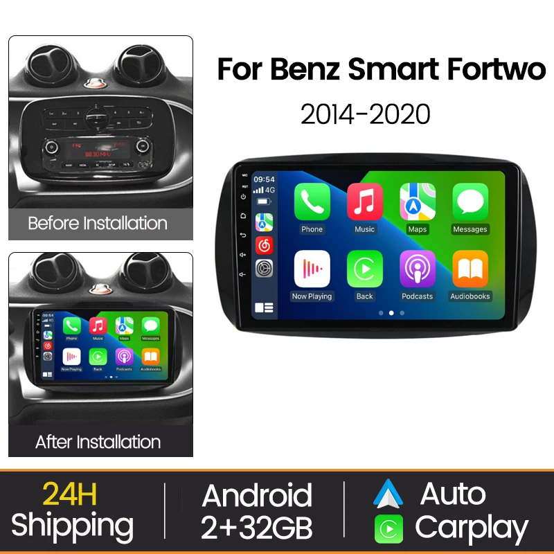 

Автомобильное радио MEKEDE с беспроводным CarPlay и Android Auto для Mercedes Benz Smart 453 Fortwo 2014-2020, GPS-мультимедийный плеер, аудио-стереосистема