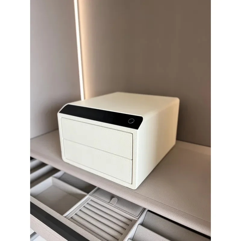 Premium Two Layer Leather Safe Box with Fingerprint and Bluetooth Unlock for Jewelry Heirlooms Cosmetics Storage Secure Home