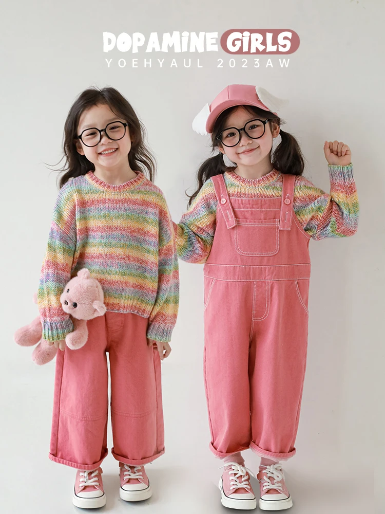 

Girls' Wear Autumn Children's Playful Lively Straps Straight Leg Pants Trend