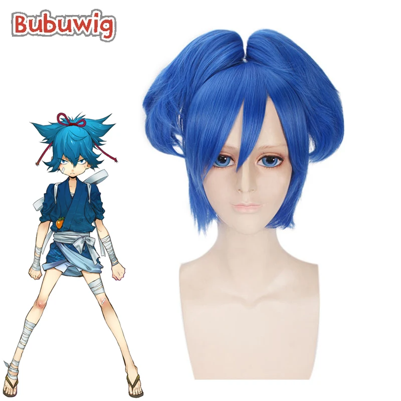 

Bubuwig Synthetic Hair Touken Ranbu Online Sayosamonji Ponytail Cosplay Wig Short Blue Party Wigs With 2 Clips Heat Resistant