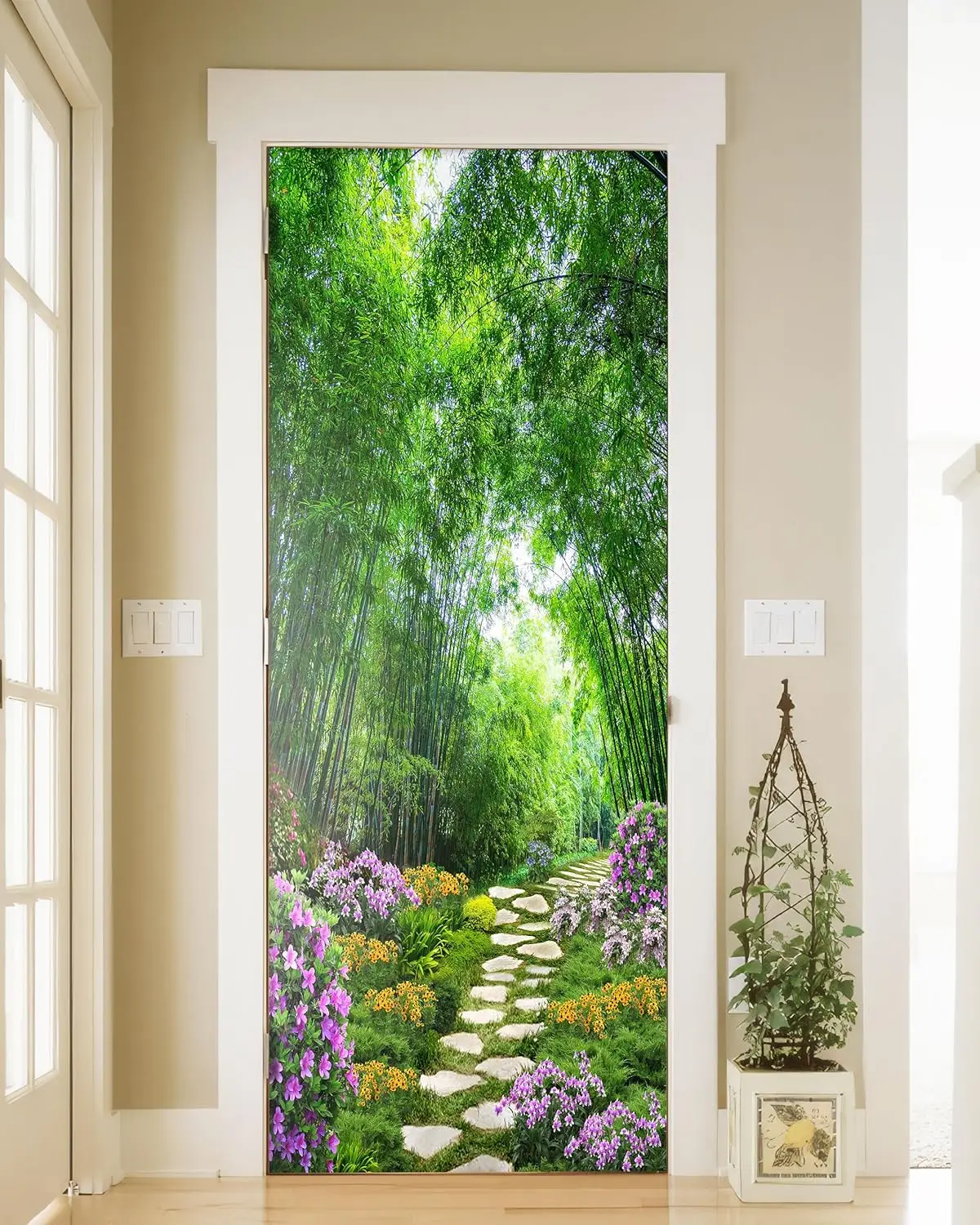 

Bamboo Garden Path Door Sticker, Self-Adhesive & Peel and Stick, Removable Nature Art Mural for Home & Office Decor