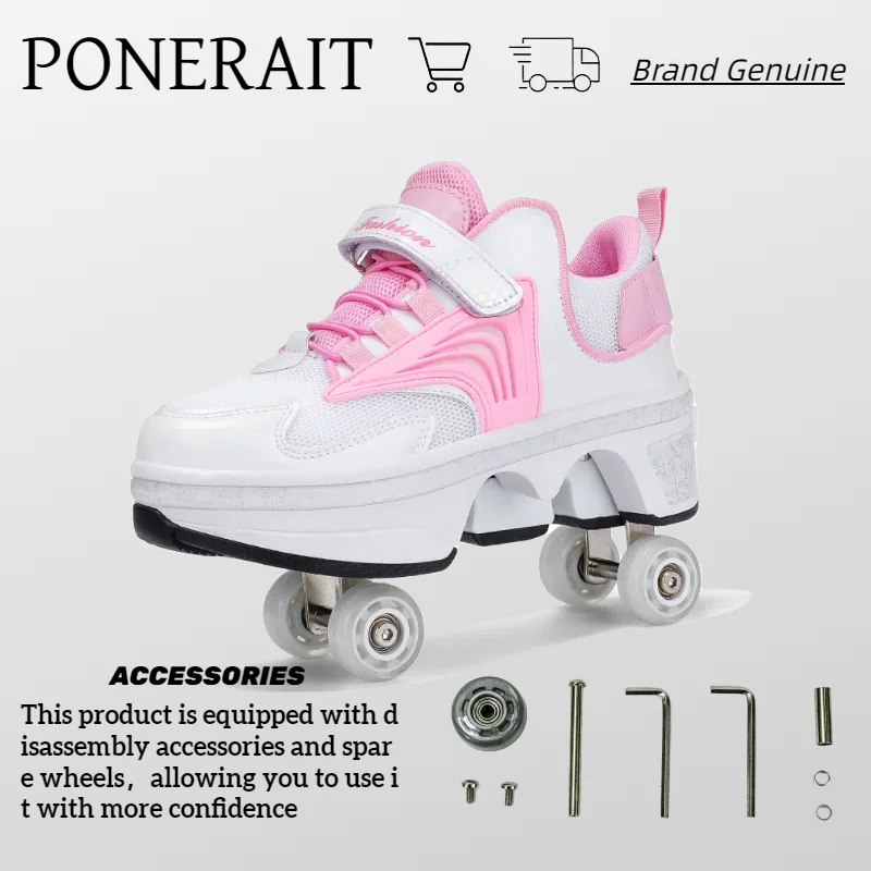 PONERAIT Deformation Roller Shoes Double-Row Four Wheel Walk Skates for Adult Men Women Stylish Children Sport Shoe Special Gift