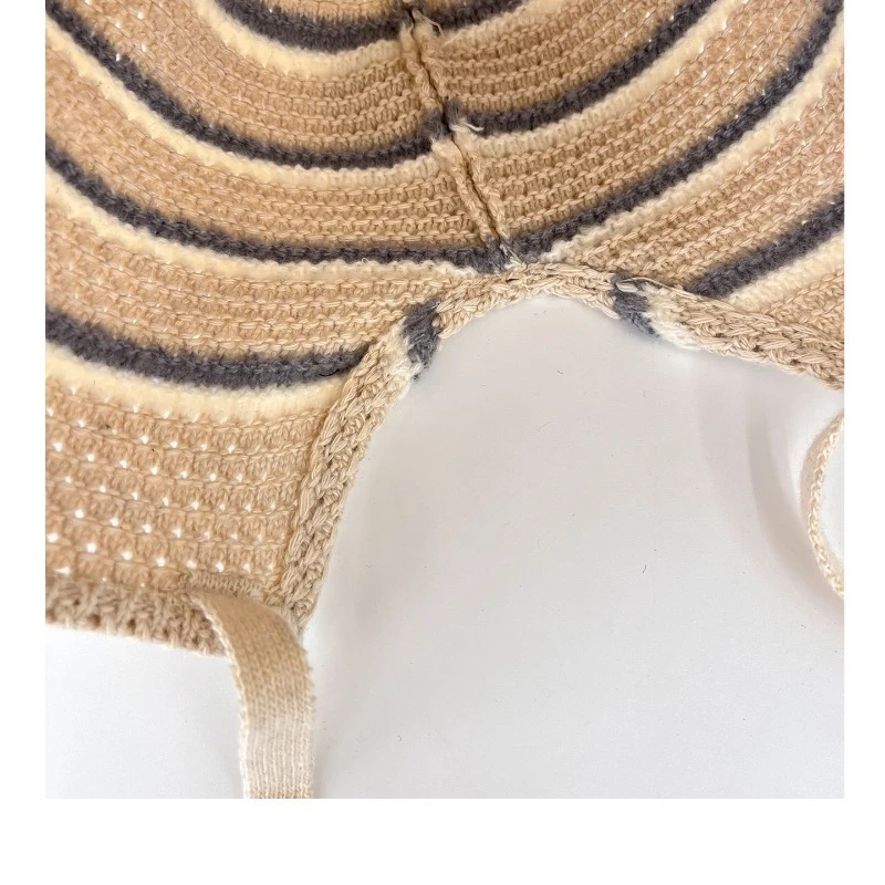 اليابانية بسيطة مخطط حزام واسعة حافة محبوك قبعة المرأة الربيع والخريف موضة في الهواء الطلق تنوعا الدافئة قبعات دلو عادية #6